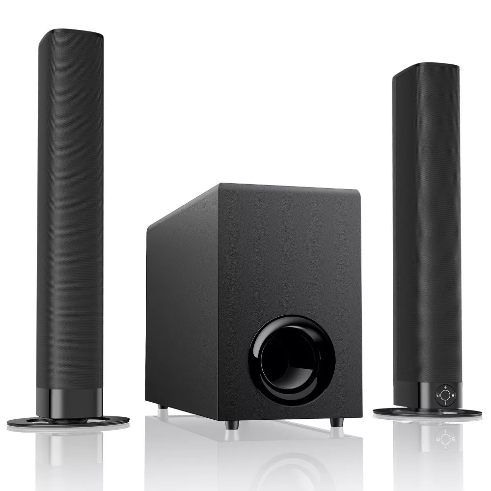 Front. MOVSSOU - MOVSSOU 120W Sound Bar with Subwoofer 5.0 Bluetooth Soundbar for Smart TV Volume Boost 2 in 1 Detachable TV Sound Bar - black.