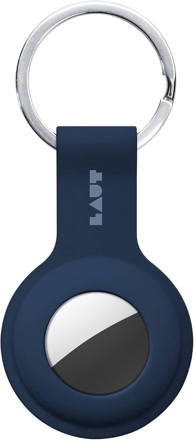 Angle. Amber Sporting Goods - LAUT - HUEX TAG case Compatible with AirTag - Keychain Holder Lightweight Anti Scratch • Navy - Navy.
