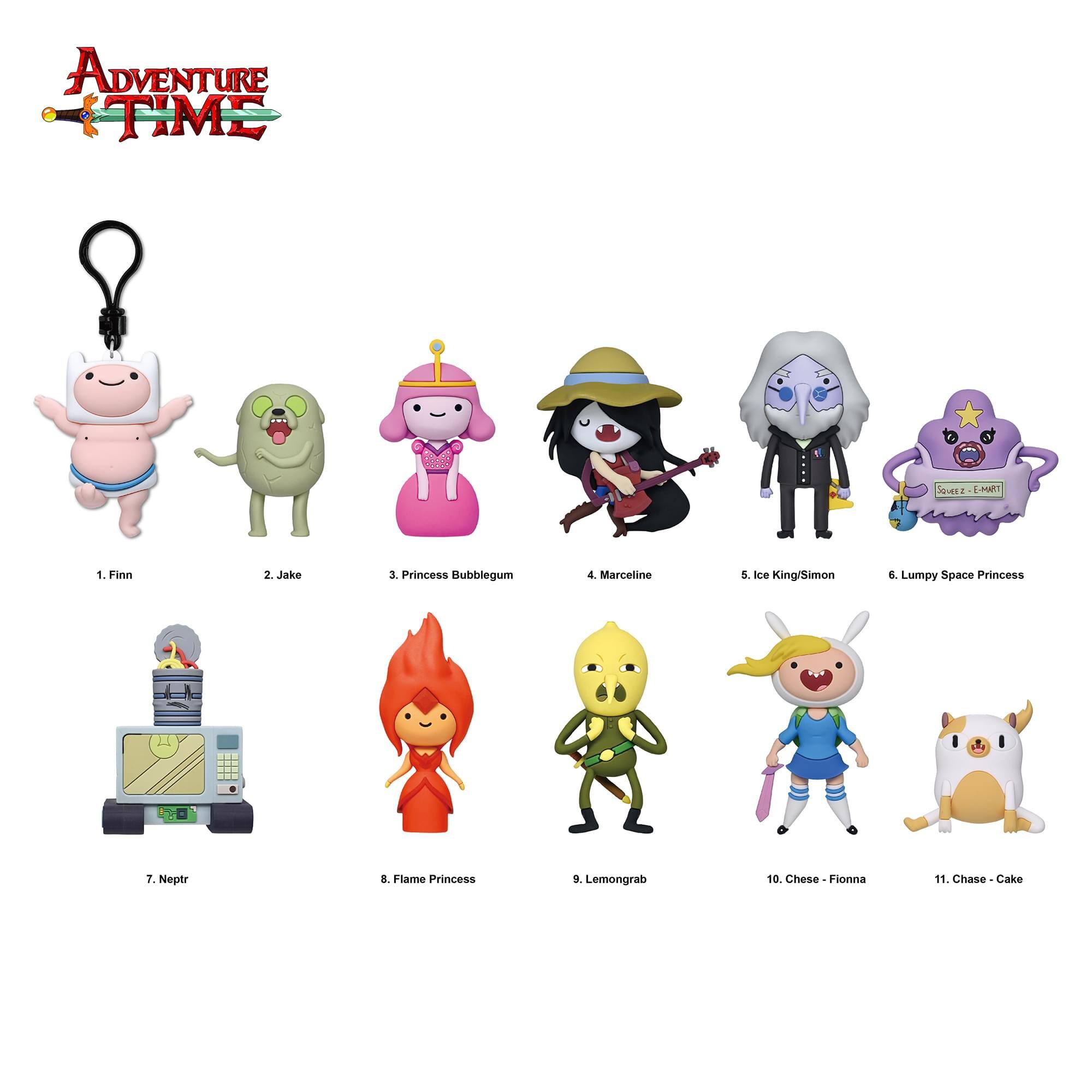 ADVENTURE TIME

1. Finn
2. Jake
3. Princess Bubblegum
4. Marceline
5. Ice King/Simon
6. Lumpy Space Princess
7. Nepttr
8. Flame Princess
9. Lemongrab
10. Chese-Fionna
11. Chase-Cake