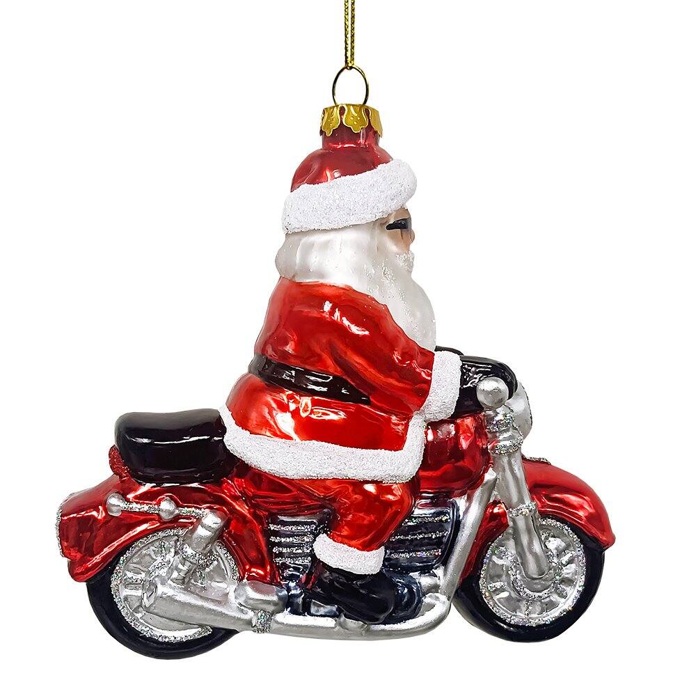 Back. OrnamentallyYou - Motorcycle Santa Cruising Glass Christmas Ornament Biker Gift - Multi-colored.