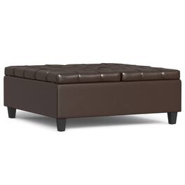 Simpli Home - Harrison 40 inch Wide Large Square Coffee Table Storage Ottoman Vegan Leather - Chocolate Brown