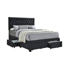 Front. Manhattan Lane - Fabric Upholstered Wooden Queen Size Bed with Bottom Drawers - Black.