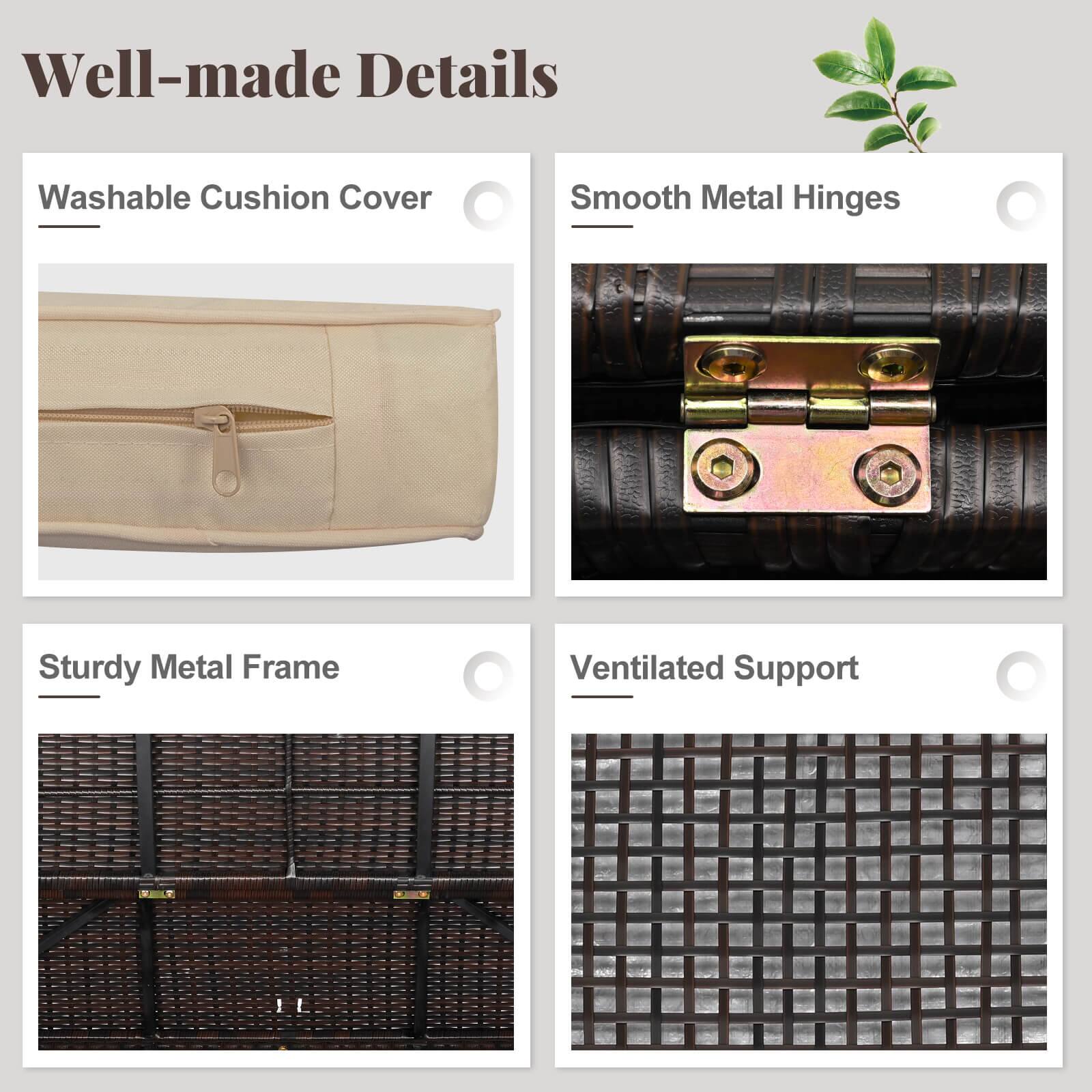 Well-made Details

- Washable Cushion Cover
- Smooth Metal Hinges
- Sturdy Metal Frame
- Ventilated Support