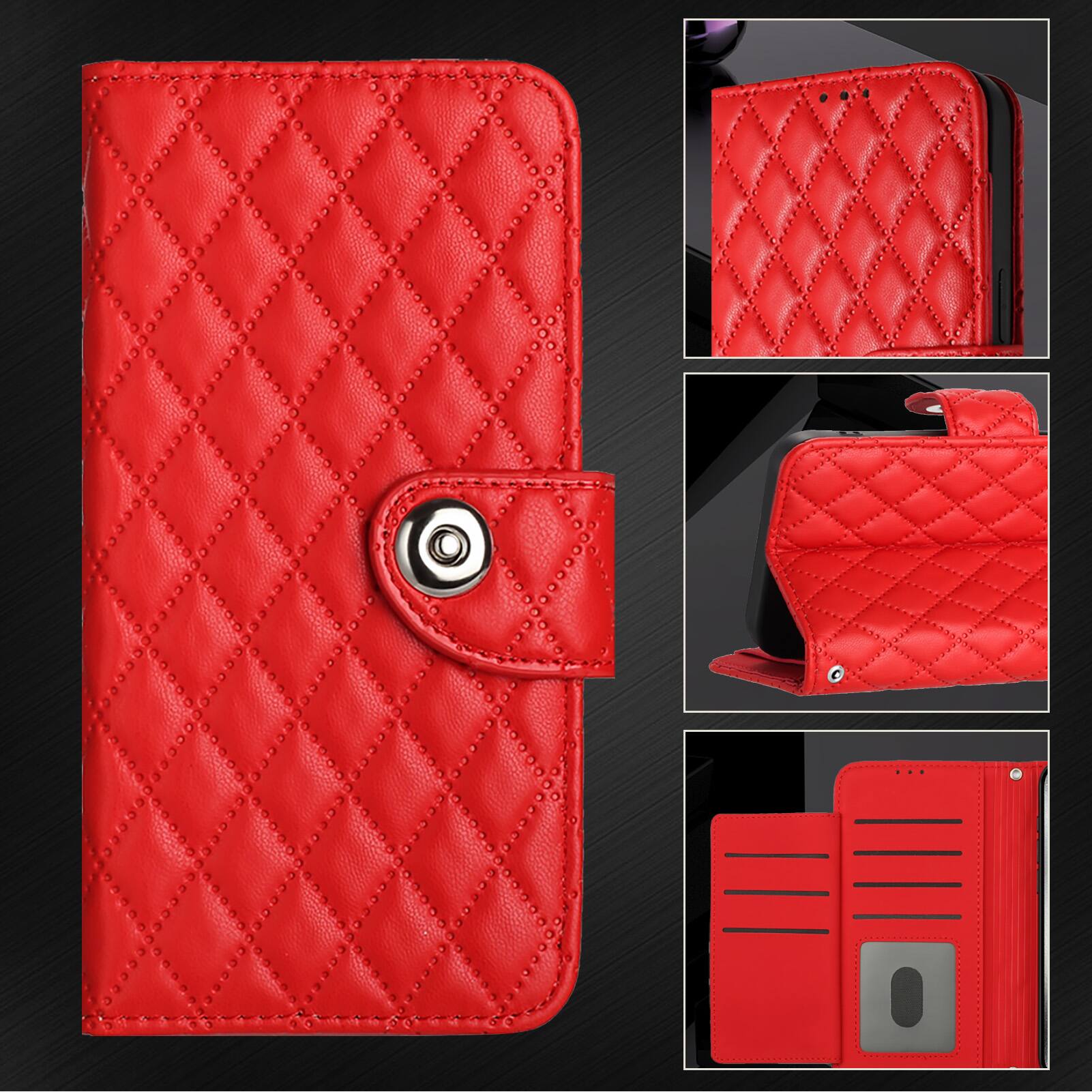 Alt View 5. Dteck - for Samsung Galaxy A37 5G PU Leather Wallet Case,7-Card Holder Slots TPU Inner Cover Stand Folio Flip Case+Lanyard - Red.