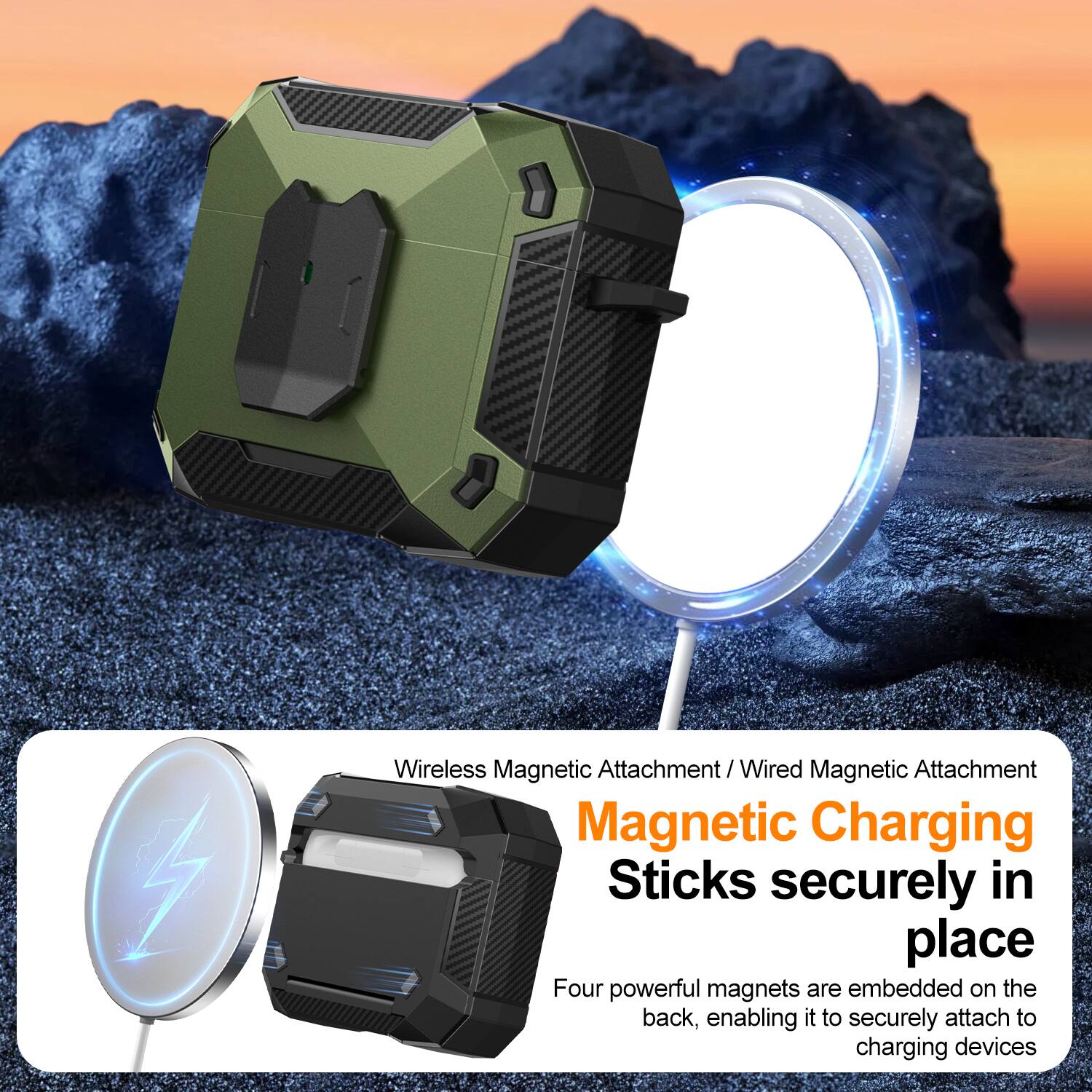 Wireless Magnetic Attachment / Wired Magnetic Attachment

Magnetic Charging Sticks securely in place

Four powerful magnets are embedded on the back, enabling it to securely attach to charging devices
