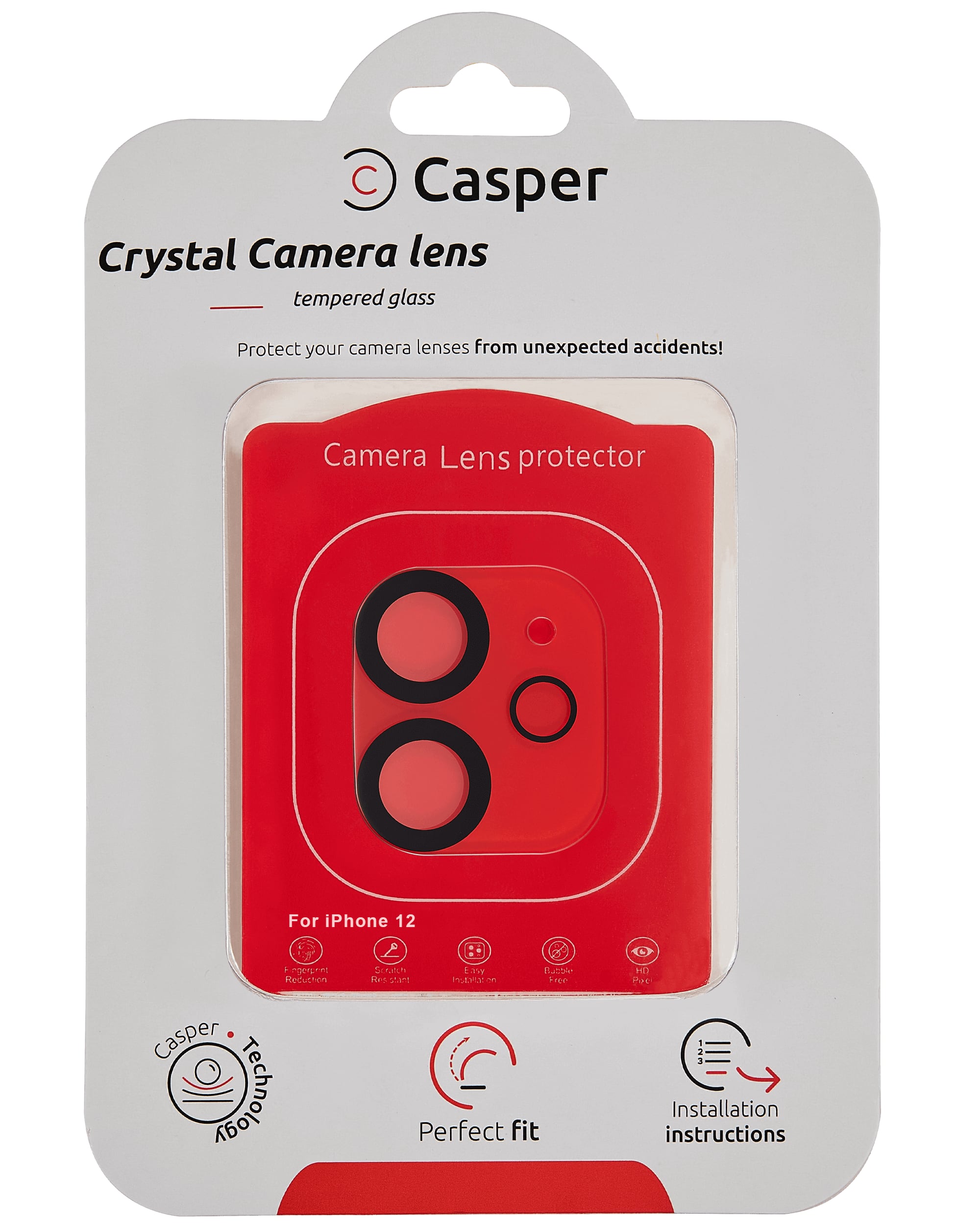 Casper - Camera Lens Protector Compatible For iPhone 12 - Crystal Full Cover - Clear/Transparent