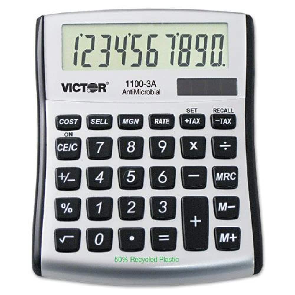 Victor - 1100-3A Antimicrobial Compact 10-Digit Desktop Calculator - Gray/Black