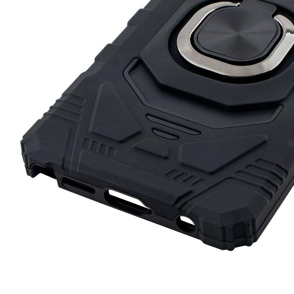 Angle. Reiko - Kickstand Ring Holder Tpu Shockproof Case For Motorola Moto G Power 5G (2024) In Black - Black.