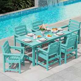 SERWALL - 7 Pcs Outdoor Dining Set, Outdoor Dining Furniture with Rectangular Table & 6 Chairs, All-Weather Resistant Dining Set - Aruba