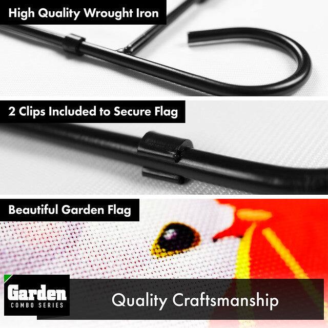 High Quality Wrought Iron  
2 Clips Included to Secure Flag  
Beautiful Garden Flag  
Quality Craftsmanship  

Garden COMBO SERIES