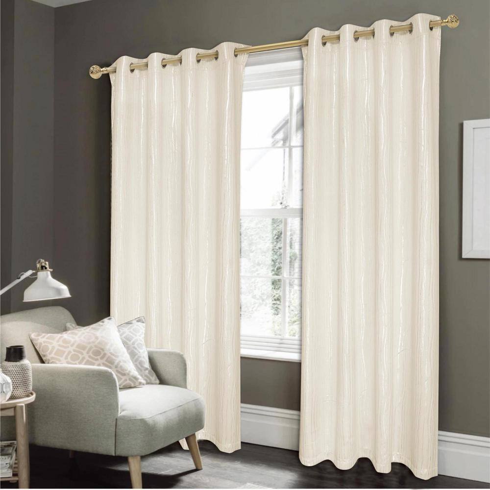 Angle. RT Designers Collection - Elegant Beige Iceland Metallic Grommet Blackout Curtain 54" x 84" - RT Designers Collection - Beige.