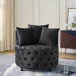 GOODSILO - Luxury Upholstered Swivel Accent Chair with Tufted Back and Caster Wheels for Elegant Home Seating - Black