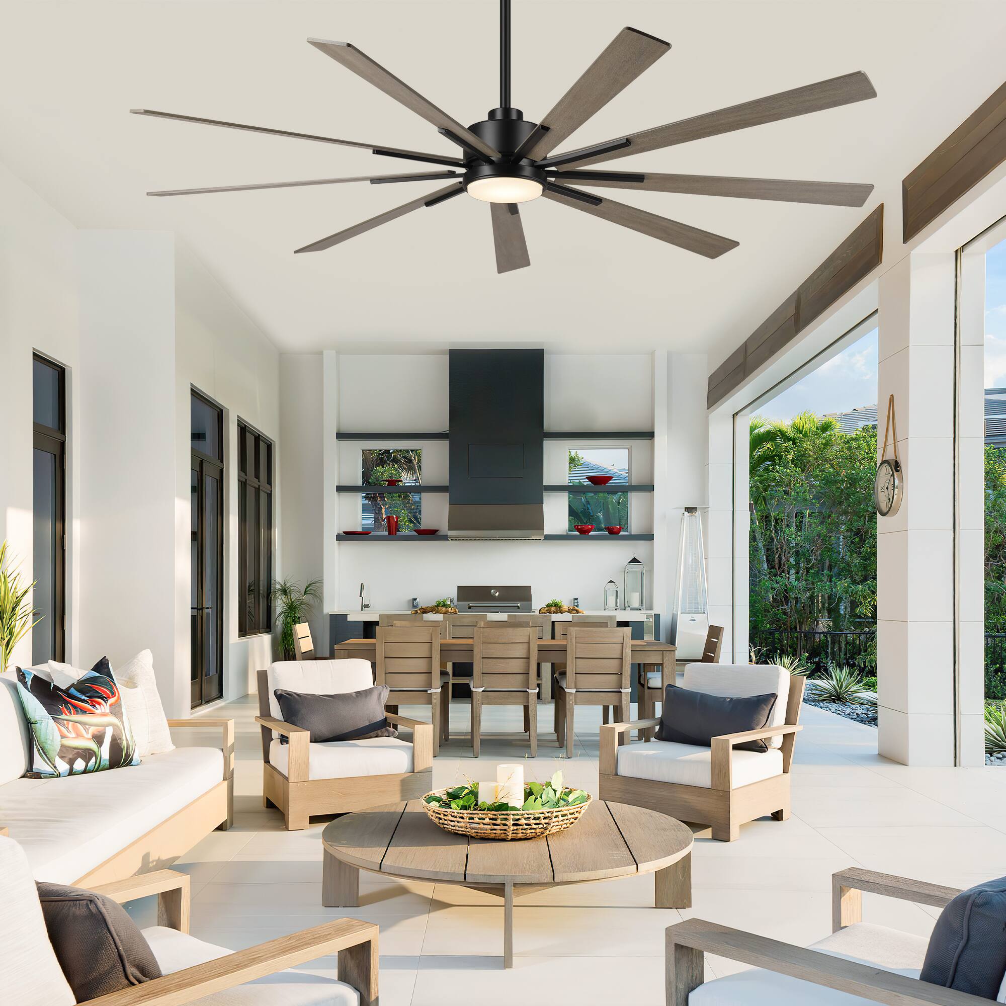 Alt View 1. Parrot Uncle - 72" Farmhouse Integrated LED Dimmable Windmill Ceiling Fan with Light, Remote and Glass Shade - Matte Black.