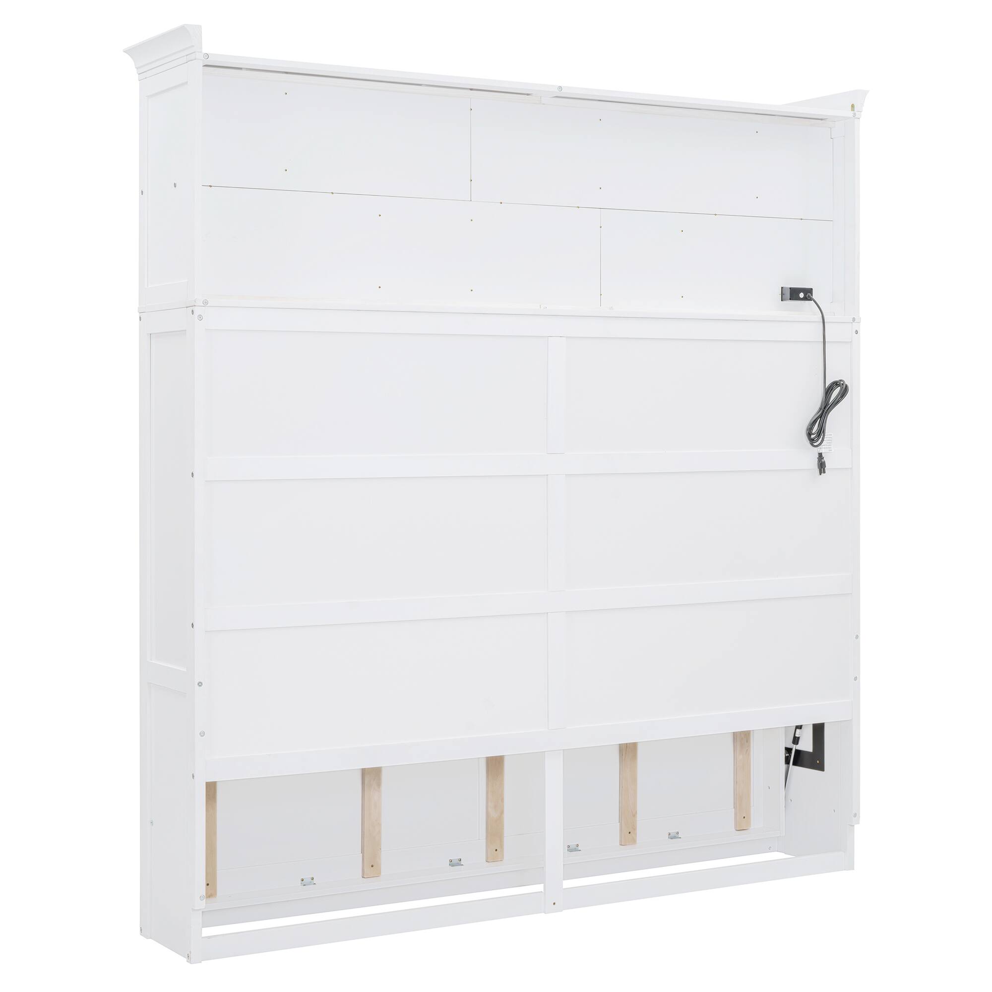 Alt View 5. Tiramisubest - Queen Size Murphy Wall Bed, White, Plywood, Space-Saving & Comfortable w/ Top Shelves & USB - White.