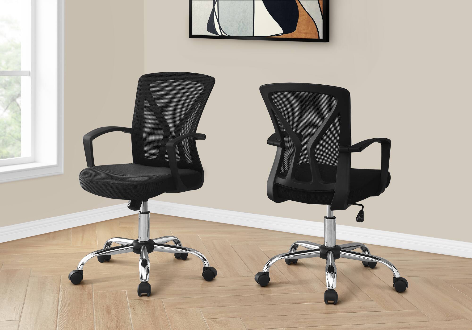 TinyHomie - Mesh Chrome Metal Contemporary Ergonomic Office Chair Adjustable Height - Black