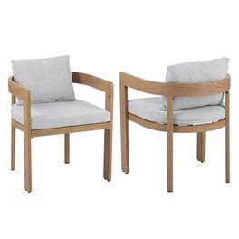 Mondawe - Set of 2 Aluminum Dining Chair with Cushion - Light Gray+Teak