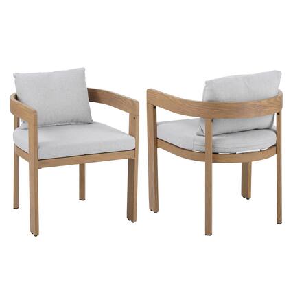 Front. Mondawe - Set of 2 Aluminum Dining Chair with Cushion - Light Gray+Teak.