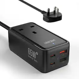 LENCENT - UK Plug 65W Gan Charger USB Fast Charging Station Power Strip with 2 USB A + 2 USB C for iPhone Macbook - Black
