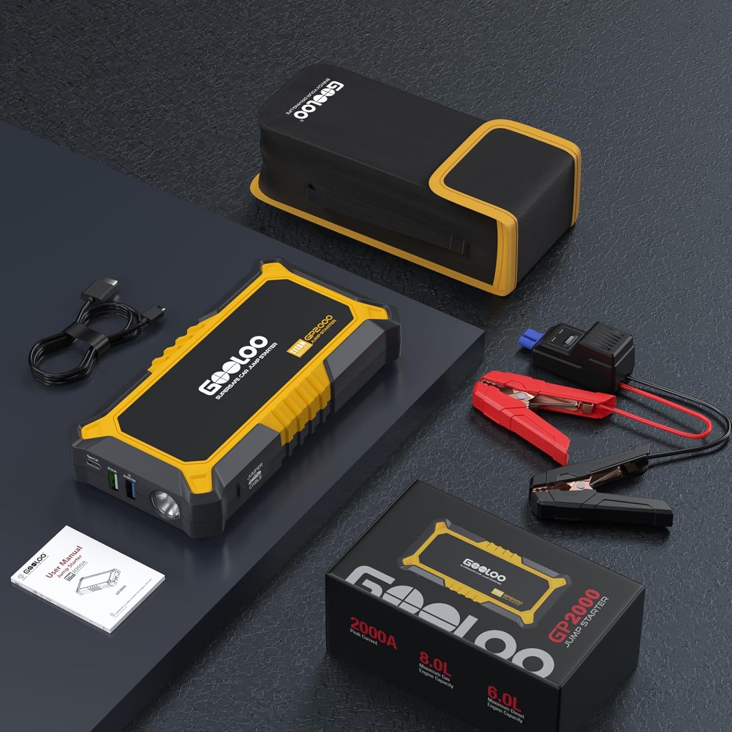 GOOLOO GP2000 2000A Jump Starter, 12V for 8.0L Gas/6.0L Diesel
