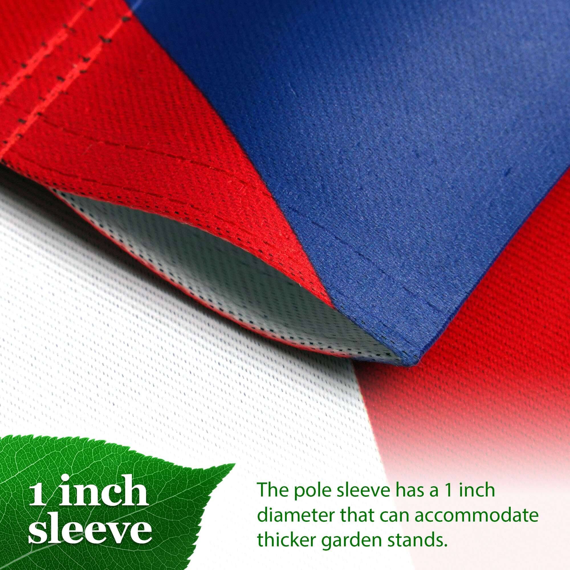 1 inch sleeve

The pole sleeve has a 1 inch diameter that can accommodate thicker garden stands.