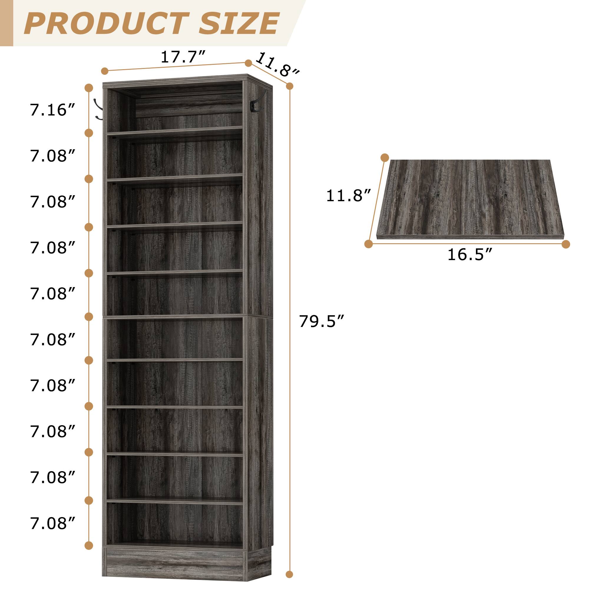 PRODUCT SIZE

17.7" x 11.8" x 7.16"  
79.5" x 16.5" x 11.8"  
7.08" (repeated 8 times)