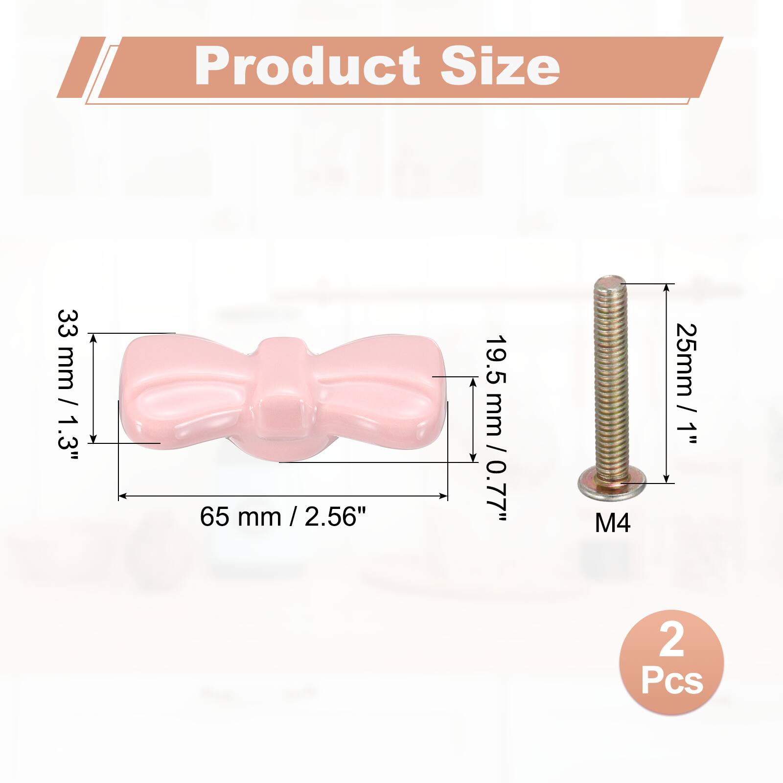 Product Size

33 mm / 1.3"  
65 mm / 2.56"  
19.5 mm / 0.77"  
M4 25mm / 1"  

2 Pcs