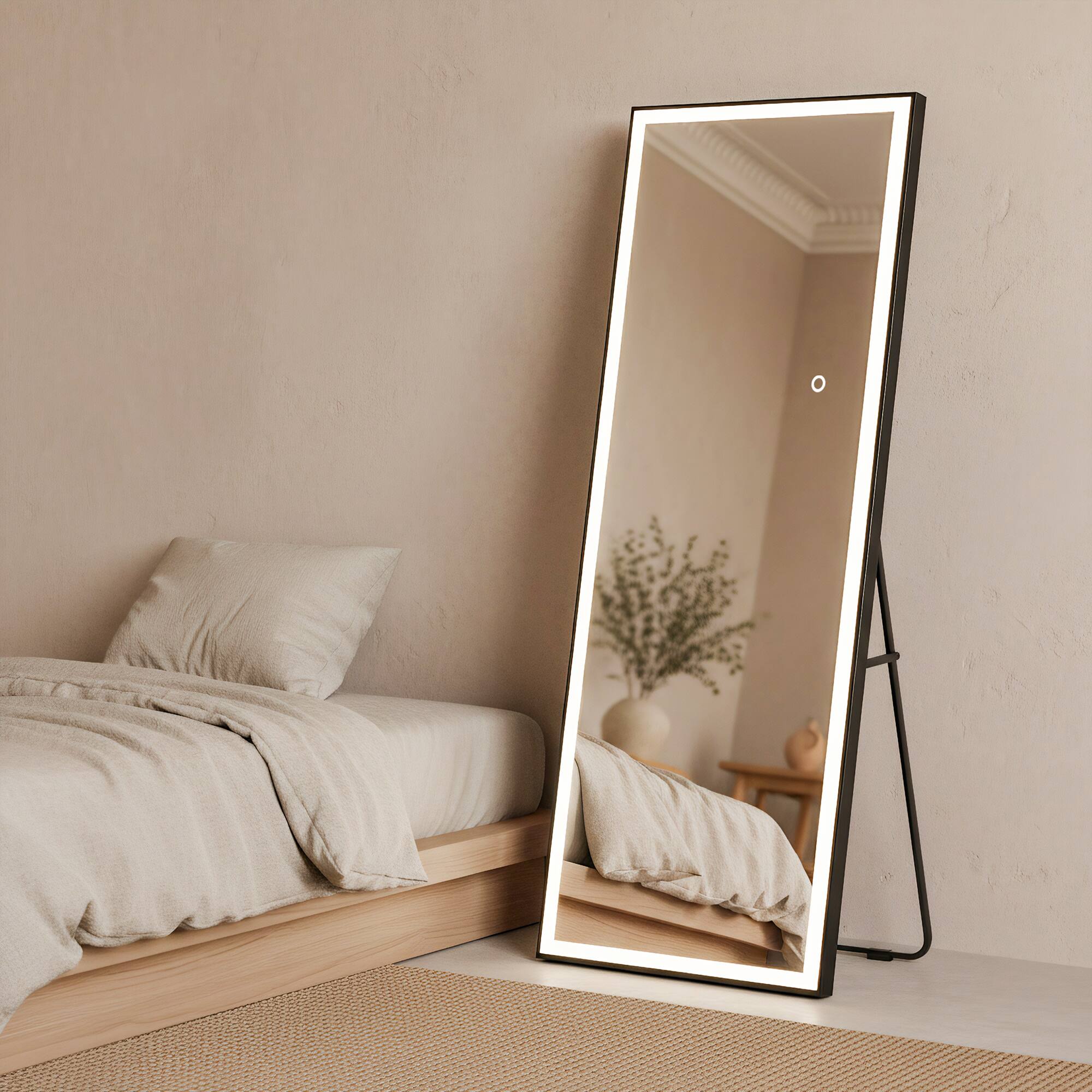 Left. Spaco - Spaco 71 x 28 Rectangle Black Framed Led Full-Length Tempered Mirror with Adjustable 3-Color LED Light - Black.