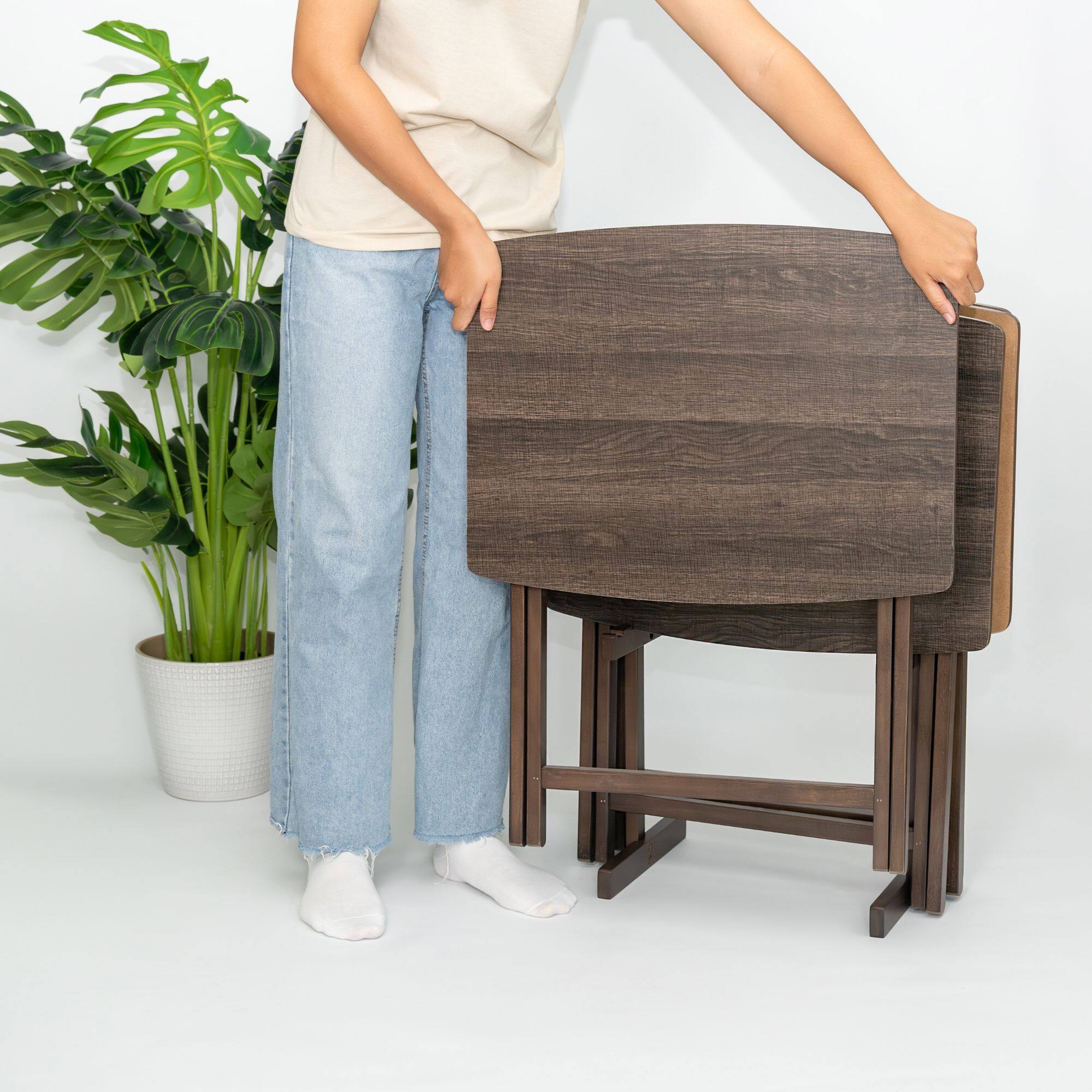 Alt View 2. PJ Wood - PJ Wood 5 Pack XL Oversize Tray Table, Living Room or Kitchen, Rustic Espresso - Rustic Espresso.