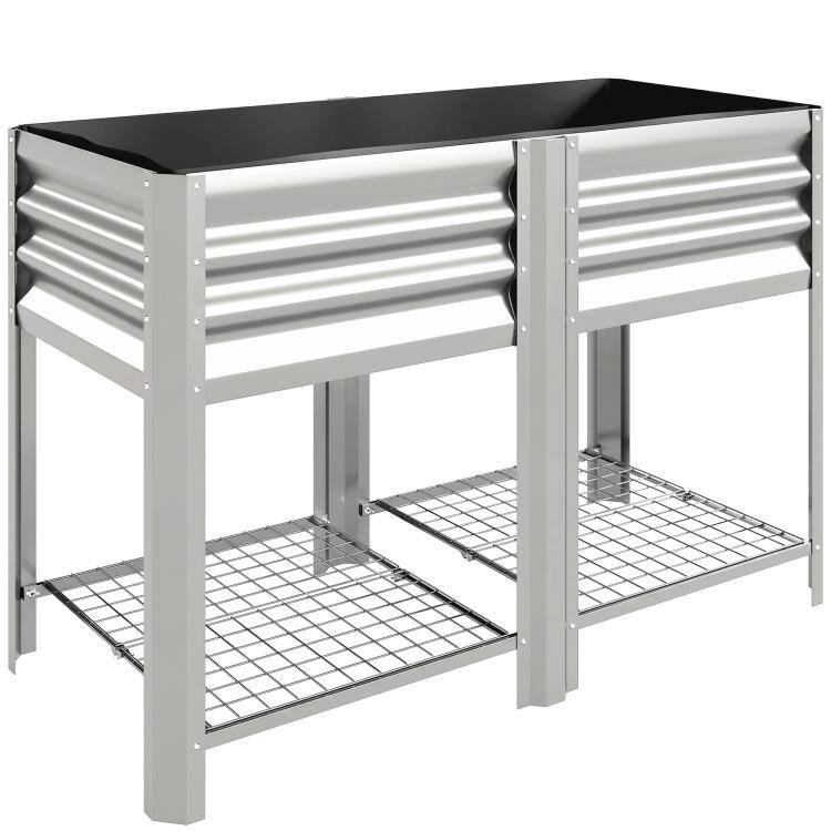 Alt View 10. PULUZ - Raised Garden Bed Galvanized Steel, Elevated Planter Box with Storage Shelf, Bed Liner - Silver.