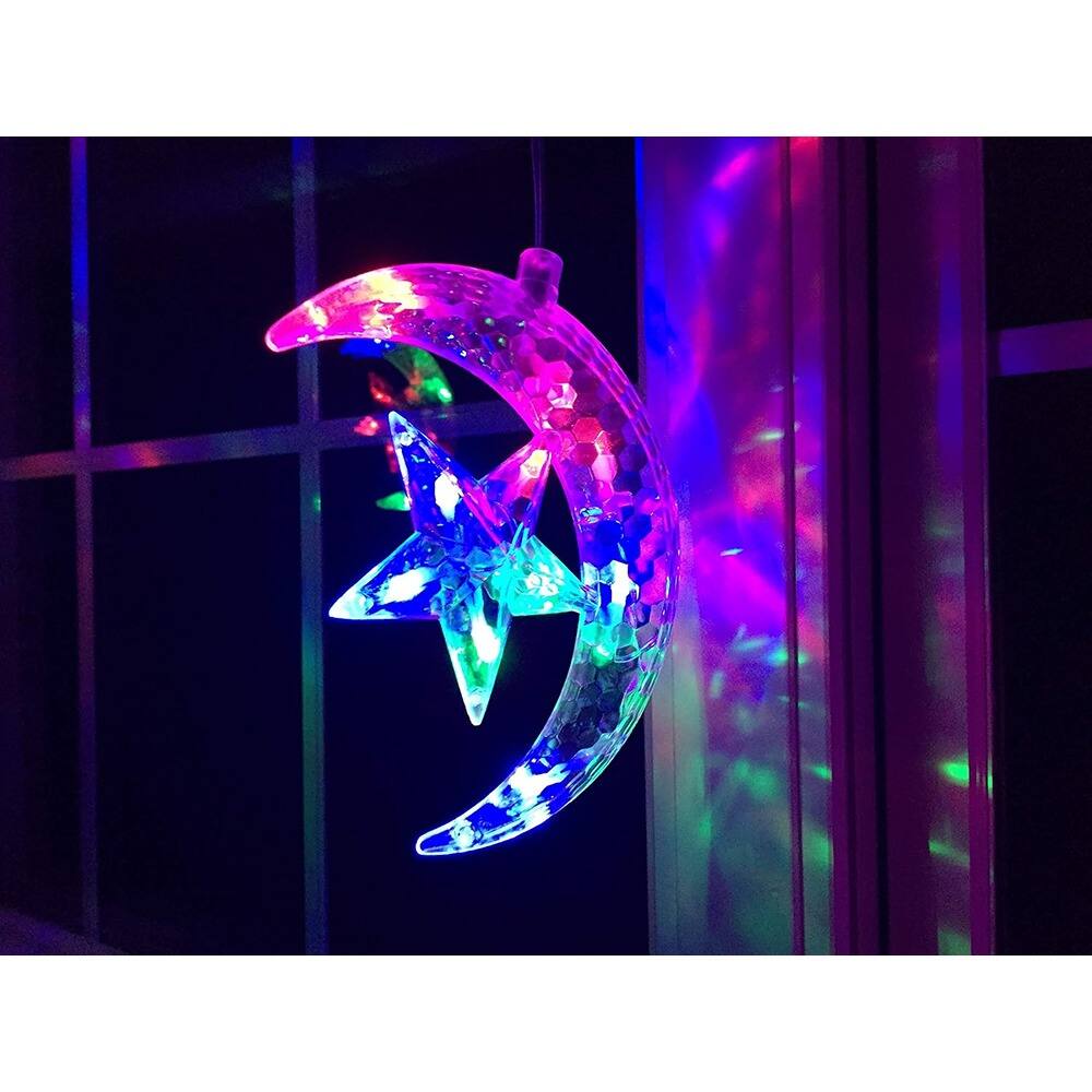 Alt View 3. MOSZAR LLC - Star Moon LED Curtain Lights, USB/Battery Window Hanging Decor.