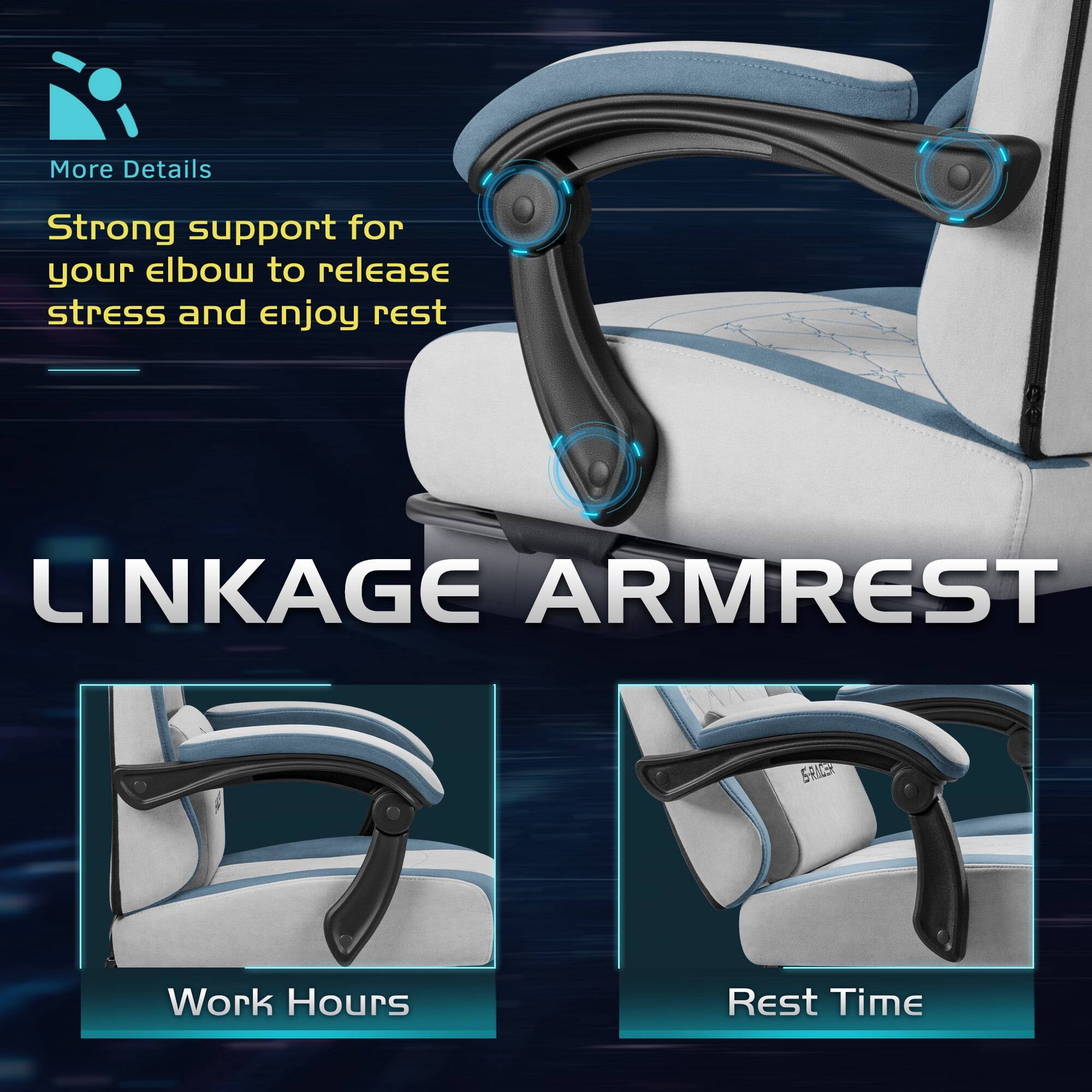 More Details

Strong support for your elbow to release stress and enjoy rest

LINKAGE ARMREST

Work Hours

Rest Time