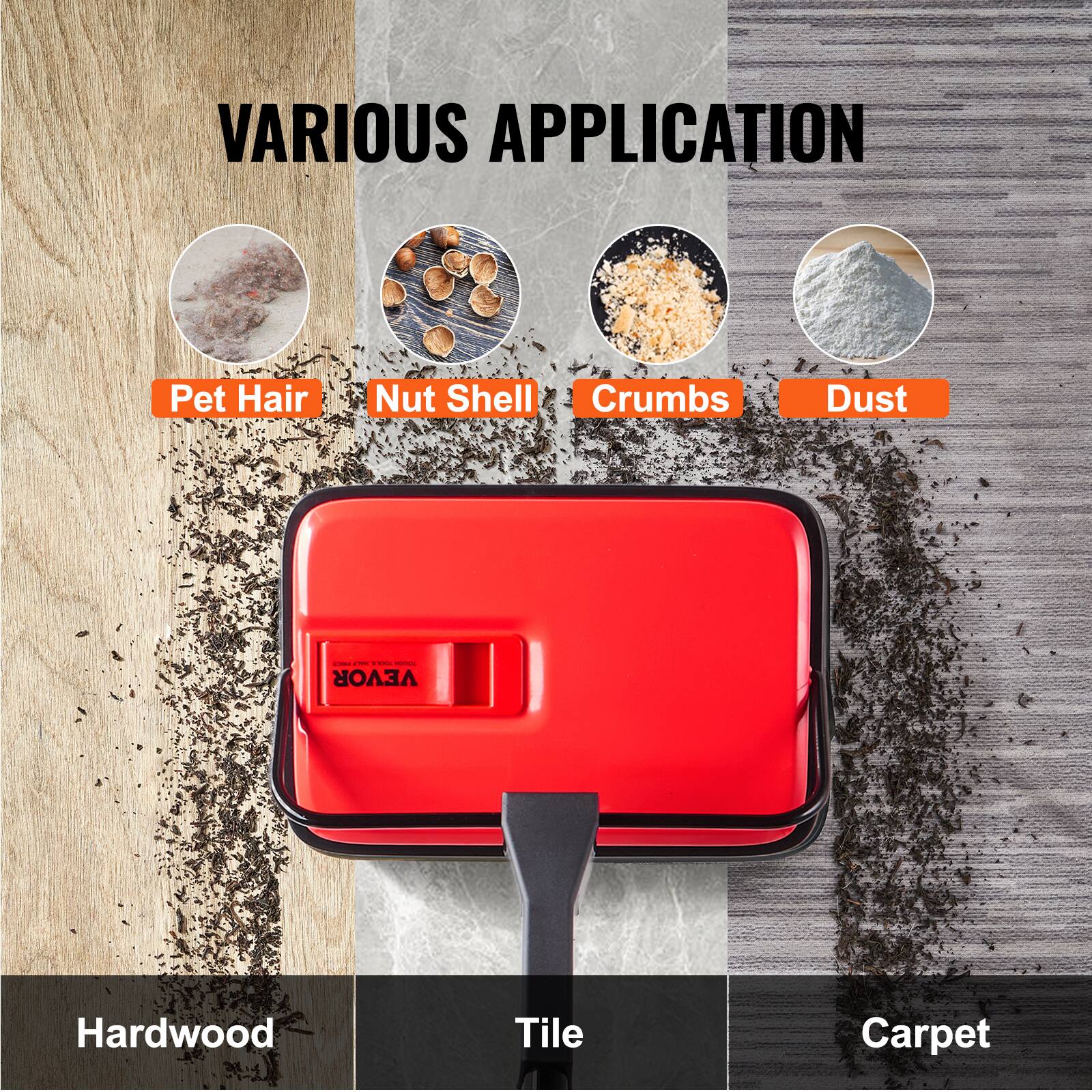 VARIOUS APPLICATION

Pet Hair Nut Shell Crumbs Dust

Hardwood Tile Carpet