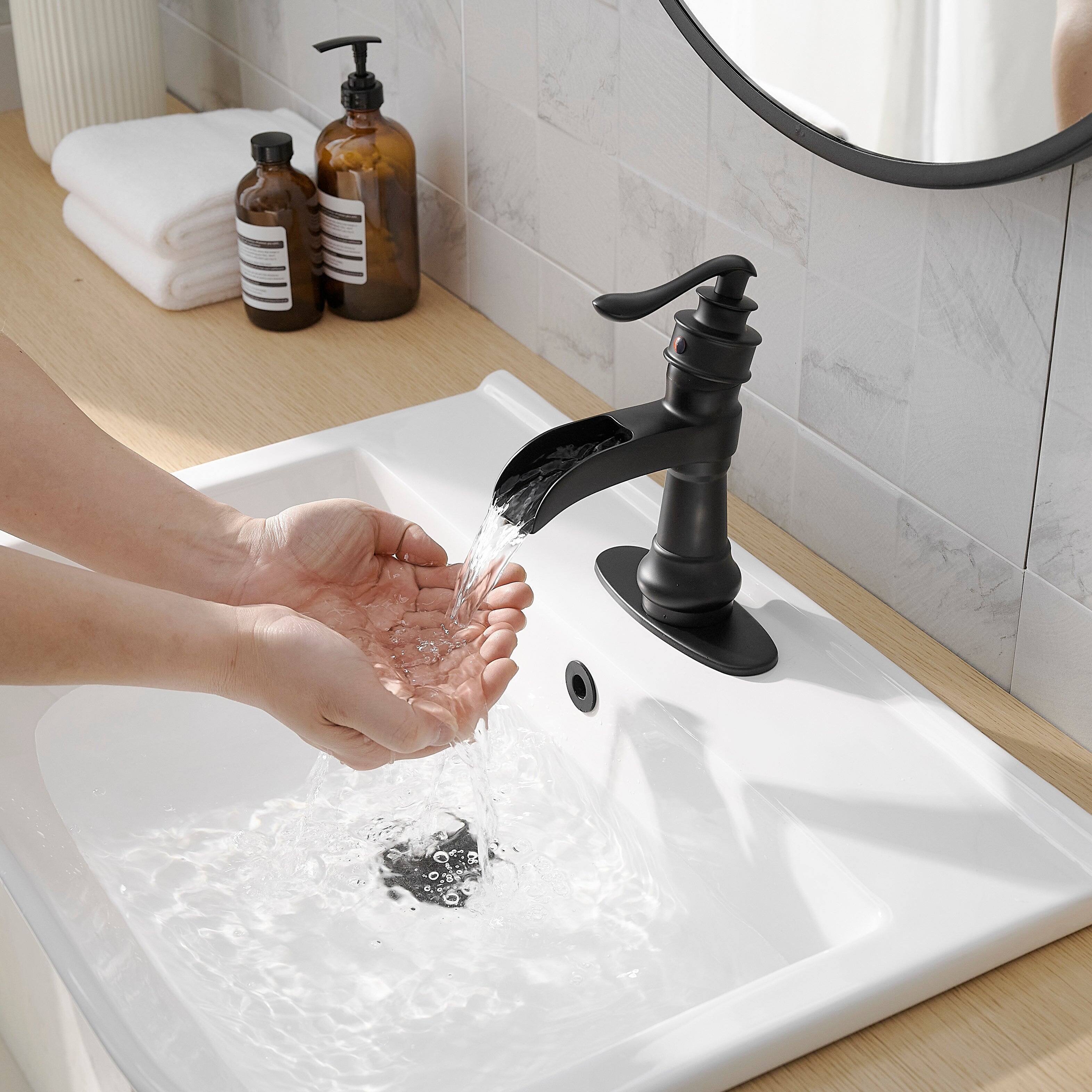 Alt View 8. Boyel Living - Waterfall Single Hole Single-Handle Low-Arc Bathroom Faucet with Pop-up Drain in Matte Black - Matte Black.