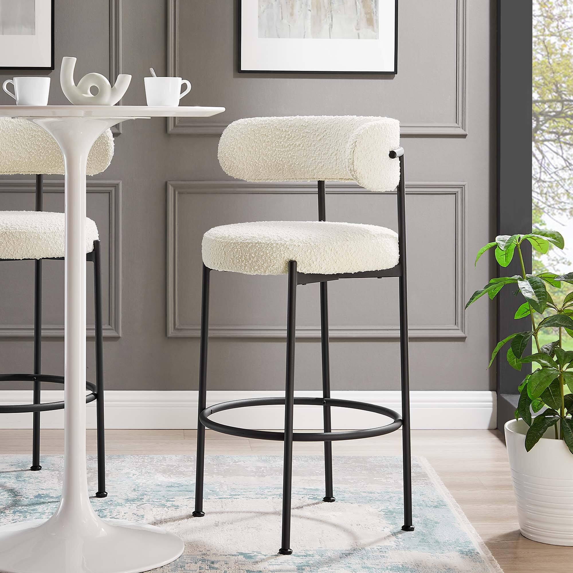 Alt View 6. Modway - Albie Boucle Fabric Bar Stools Set of 2 - Black.