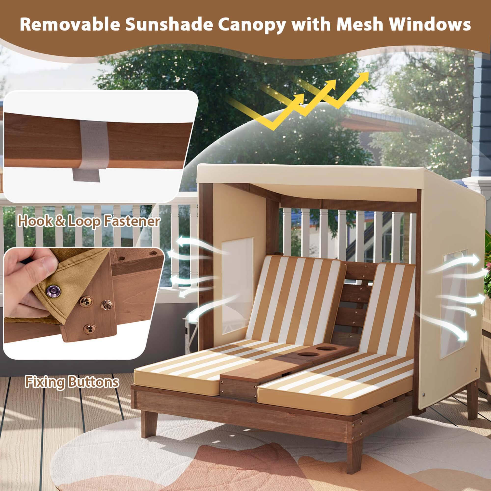 Removable Sunshade Canopy with Mesh Windows Hook & Loop Fastener Fixing Buttons