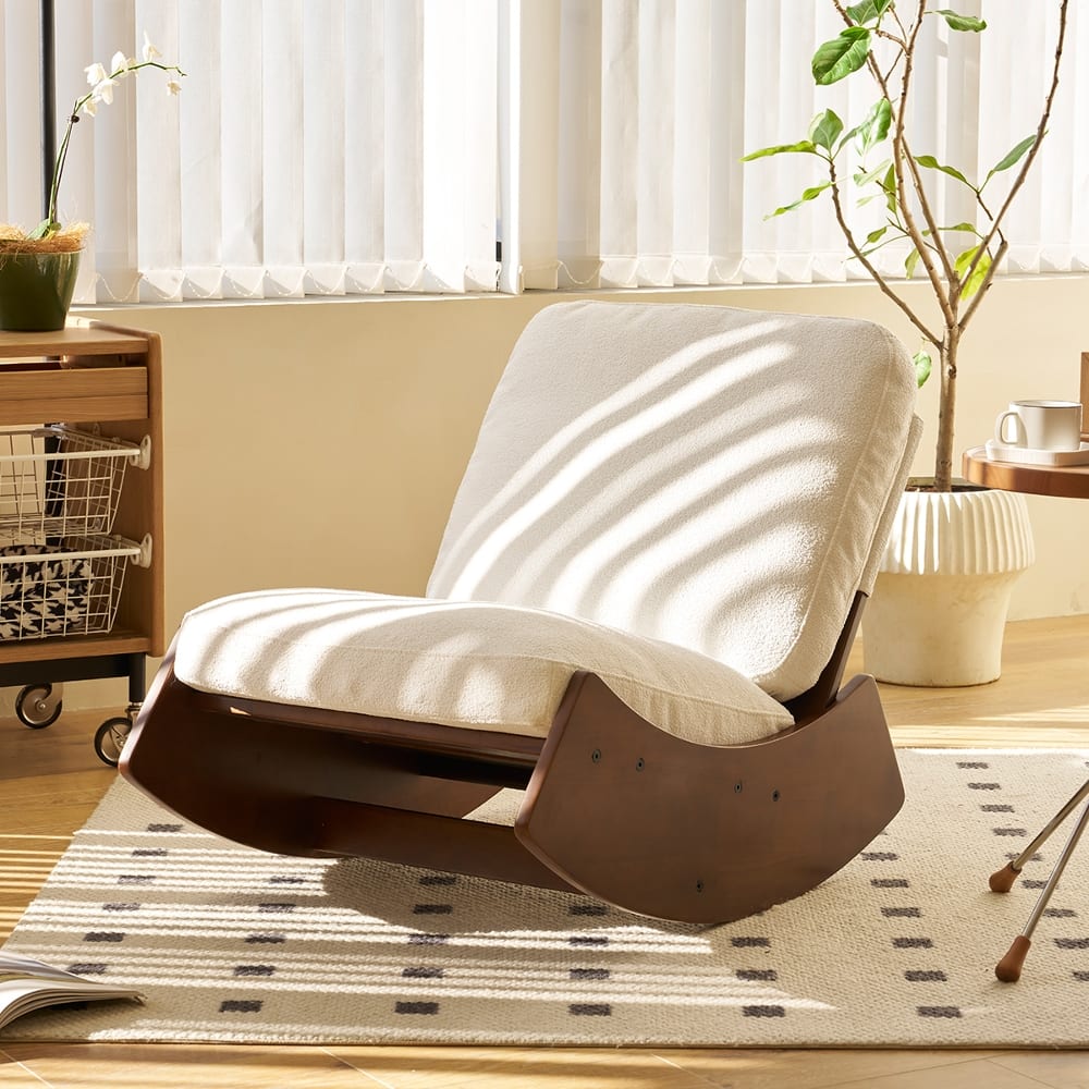 Loheer - Glider Rocking Chair Solid Wood Nursery Accent Reading Chair Corduroy - Beige
