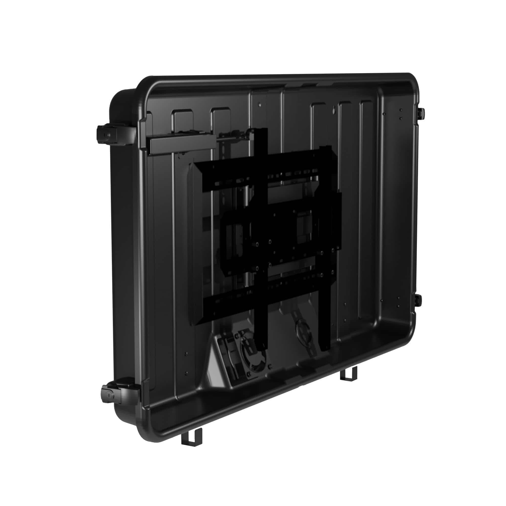 Angle. Storm Shell - Deluxe Weatherproof 44” Outdoor TV Enclosure with Full Motion TV Mount Included - Black.