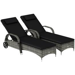 Outsunny - Wicker Outdoor Chaise Lounge Set of 2, 5-Level Adjustable Backrest PE Rattan Pool Lounge Chair - Mixed Gray and Charcoal Black