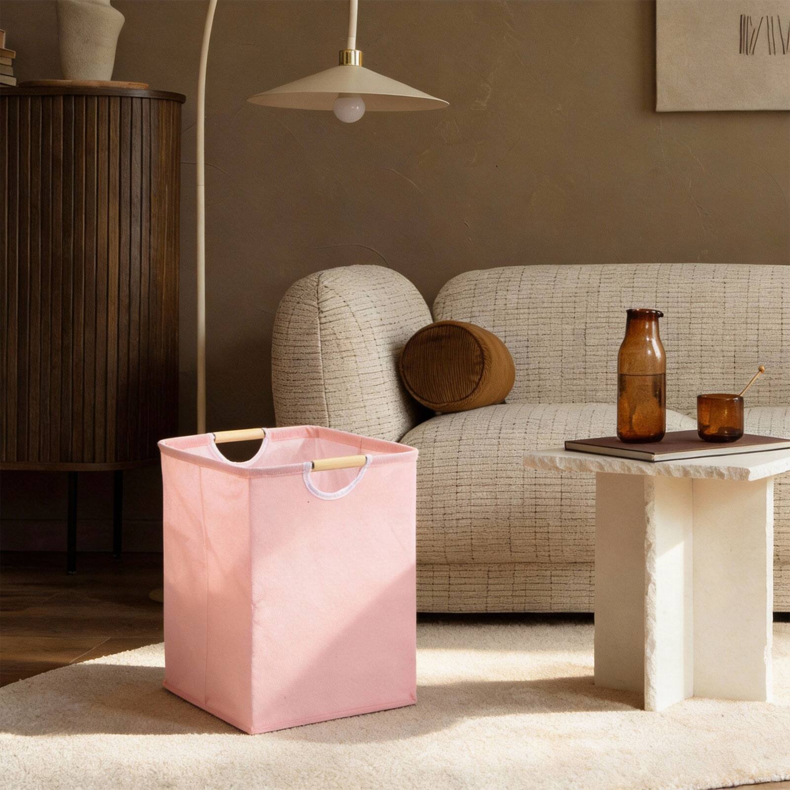 Alt View 5. Unique Bargains - Large Laundry Basket, Foldable Hamper with Wooden Handles, Tall Storage for Comforter, Clothing, Blanket, Pillows - Milky White.
