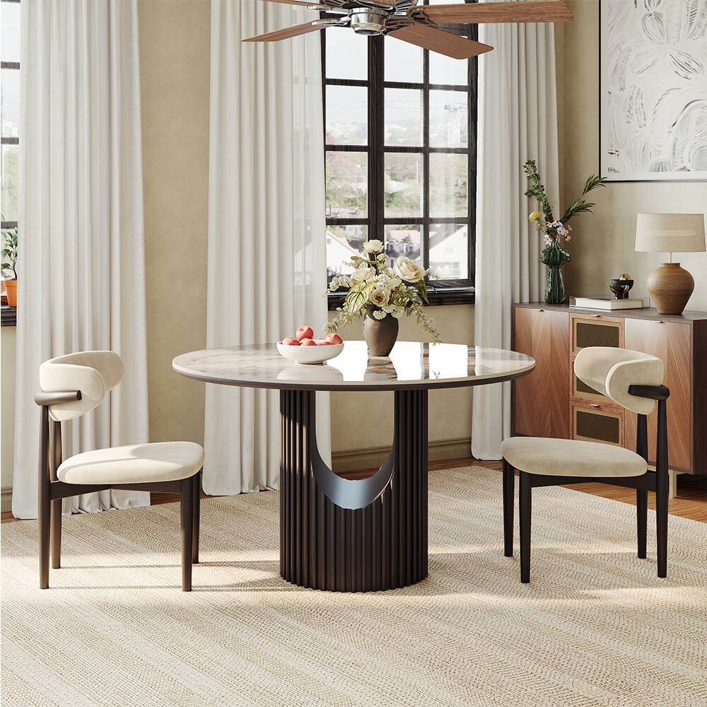 Angle. POVISON - 47"Modern  Round Dining Table for 4 Pandora Sintered Stone Dining Table for Small Spaces, Breakfast Nooks & Apartments - Pandora.