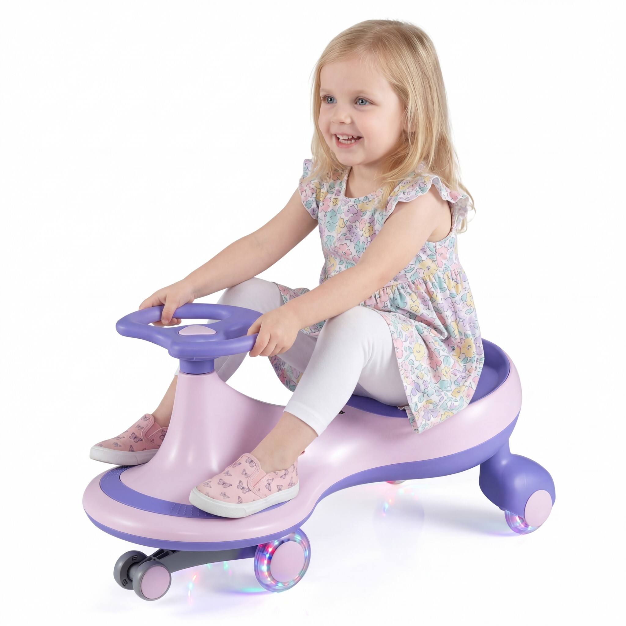 Alt View 8. Costway - Costway Wiggle Car Ride On Toy, Swing Car with Silent LED Flashing Wheels for Toddlers Boys & Girls Ages 2 and Up - Pink+Purple.