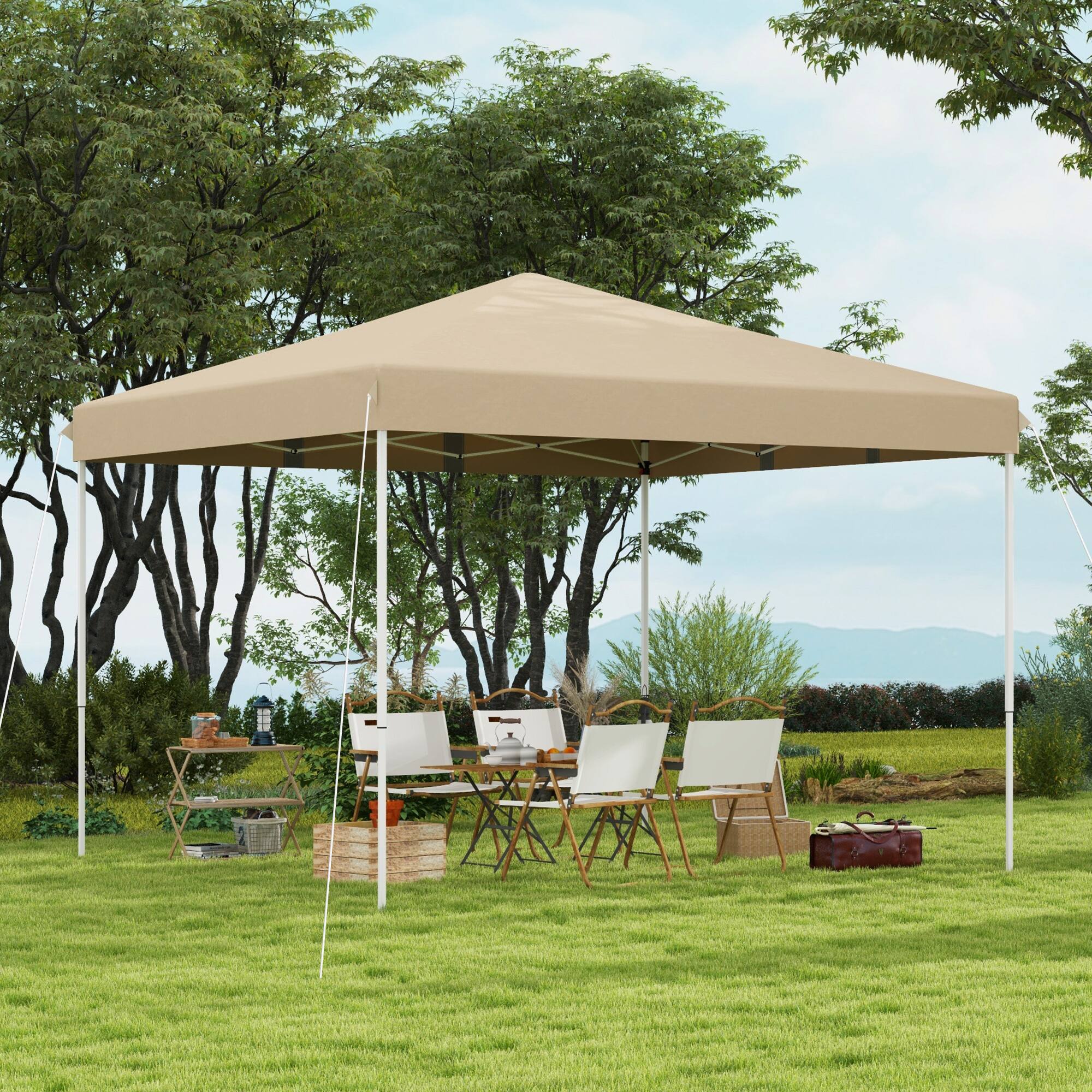 Alt View 1. Ecooso - 13' x 13' Pop Up Canopy Tent, Instant Sun Shelter, Tents for Parties, Height Adjustable, with Wheeled Carry Bag - Beige.