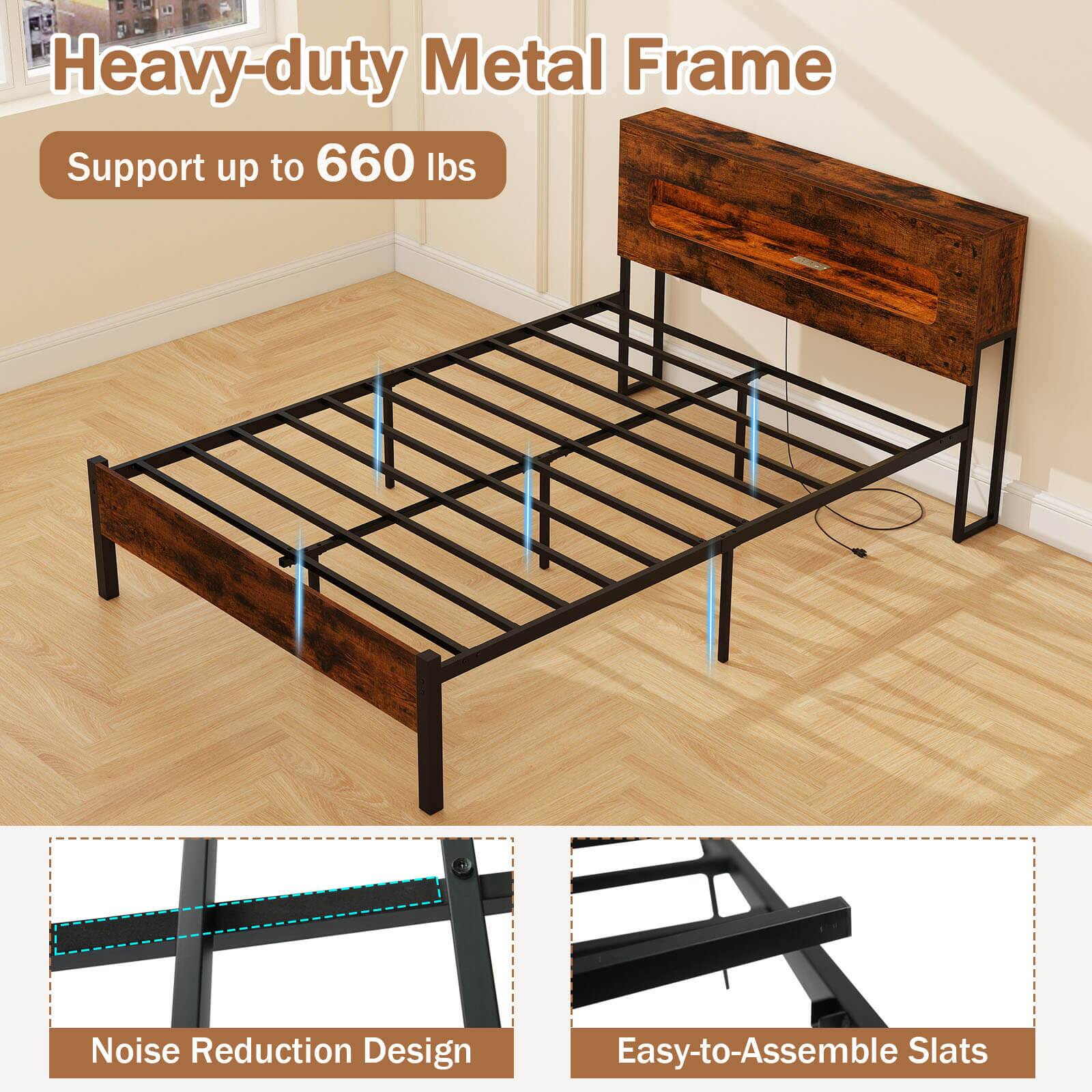 Heavy-duty Metal Frame  
Support up to 660 lbs  

Noise Reduction Design  

Easy-to-Assemble Slats