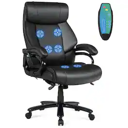 Kadyn - Big & Tall 400lb PU Leather Massage Office Chair- Home Office Computer Desk Chair, Small Office Chair - Black