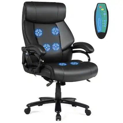Front. Pefilos - Big & Tall 400lb PU Leather Massage Office Chair-Black, Home Office Computer Desk Chair, Ergonomic Office Chair for Bedr - Black.