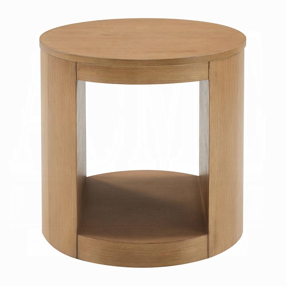 Alt View 1. Manhattan Lane - Sery Side End Table, 22 Inch Round Top with Open Lower Shelf - Natural Oak Brown.