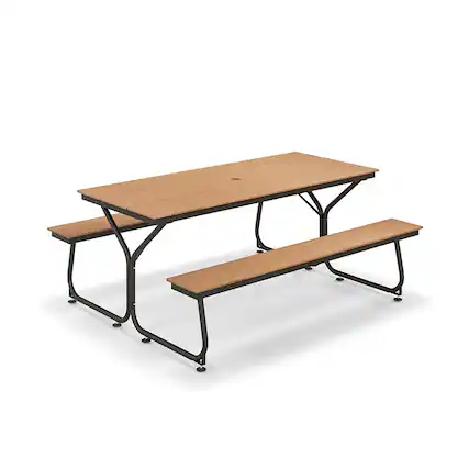 Front. Boyel Living - 6 Feet Outdoor Picnic Table Bench Set for 6-8 People - Brown and Black.