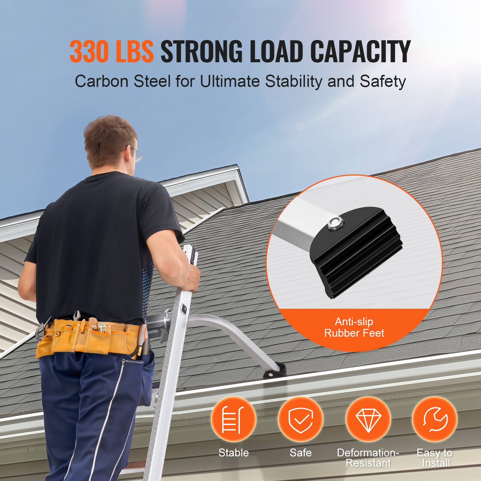 330 LBS STRONG LOAD CAPACITY  
Carbon Steel for Ultimate Stability and Safety  
Anti-slip Rubber Feet  
Stable  
Safe  
Deformation-Resistant  
Easy to Install