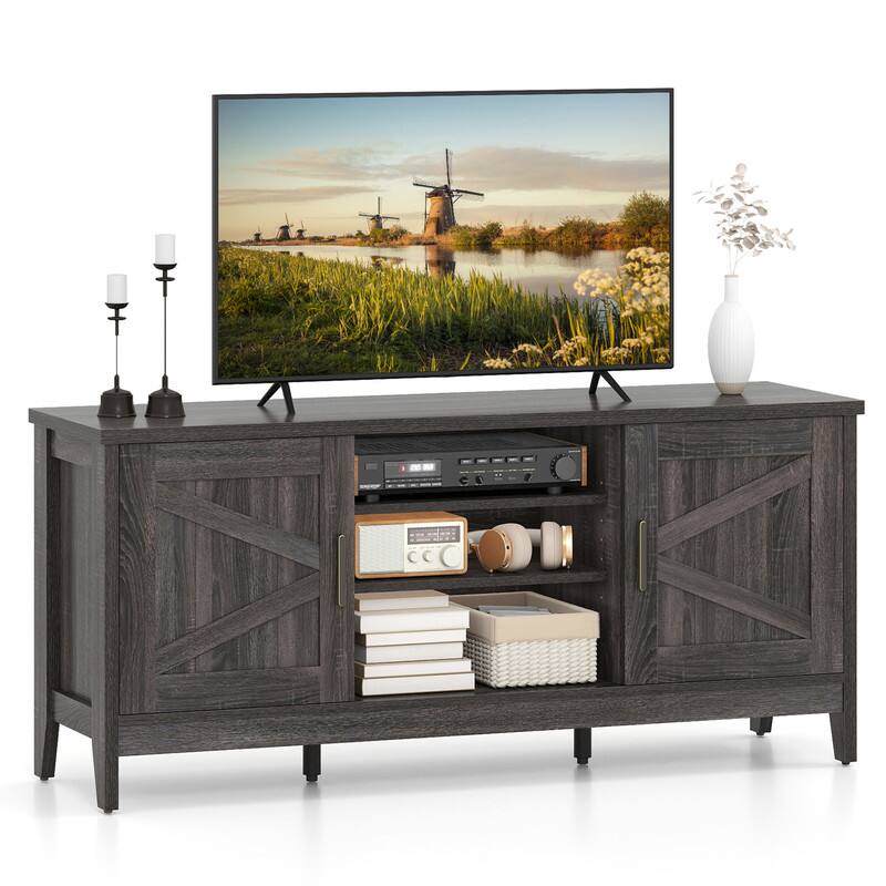 Alt View 3. WELLFOR - Farmhouse TV Stand for TVs up to 65", Entertainment Center with Storage Cabinet & Bar Door, Gray - Gray.