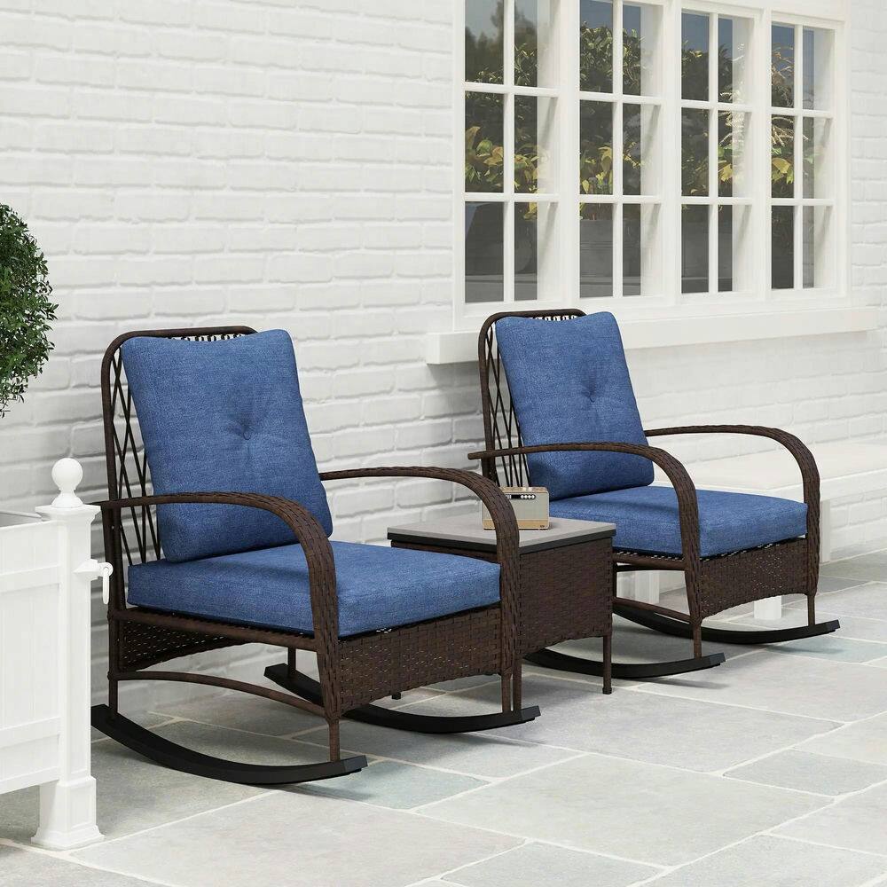 Alt View 4. Spaco - Spaco 3-Piece Wicker Patio Set with Rocking Chairs, Glass-Top Coffee Table - Brown.